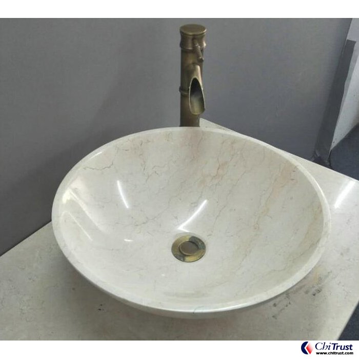 Gold line beige marble stone washing basin